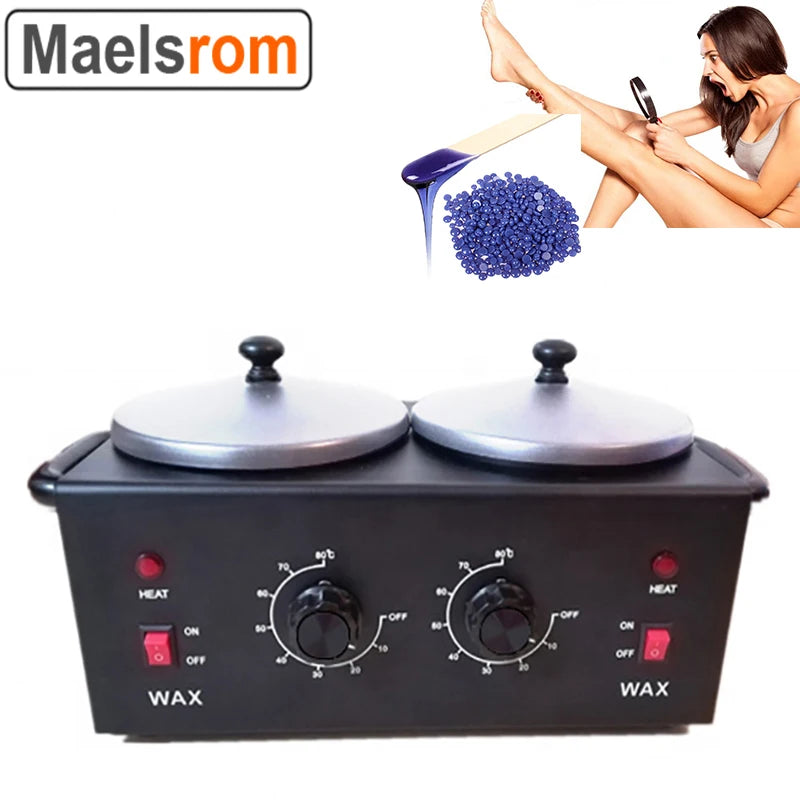 Electric Wax Heater Black Dual Wax Pots Professional Parrafin Waxing Machine for Hair Removal Facial Skin Body SPA Salon