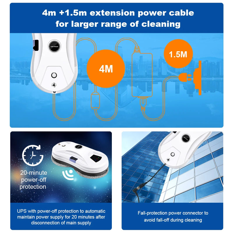 Liectroux  YW610 Window Cleaning Robot, Water Spray,Ultrathin Window Robot Vacuum Cleaner,Glass Wiper,Dry & Wet Mopping,AI Route