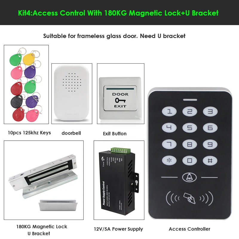 RFID keyboard keys Smart Door Access Control System With 180KG door lock electronic Power Supply  Door Access Control System Kit