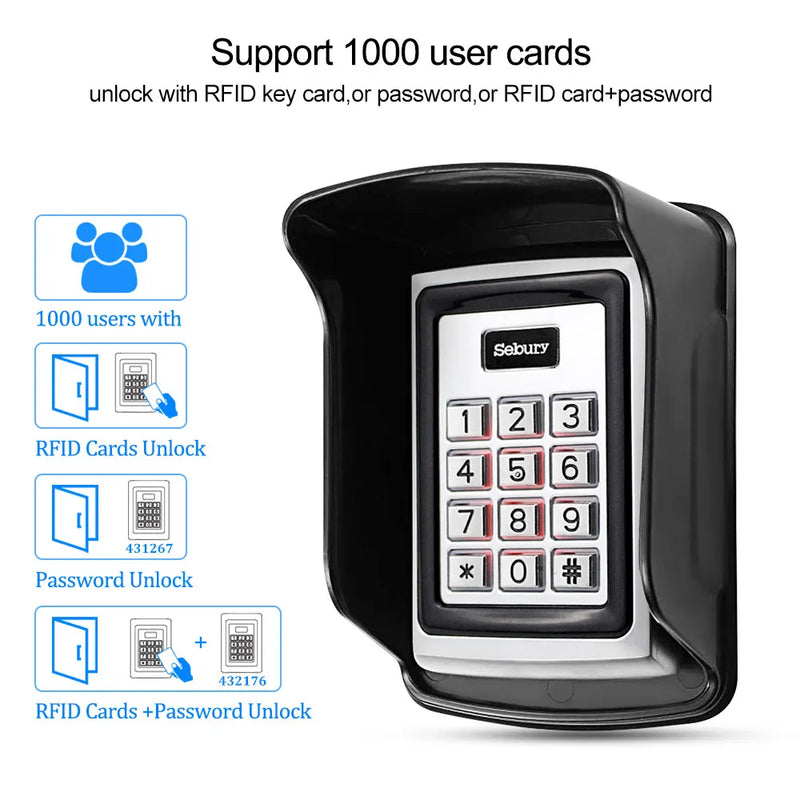 Sebury RFID Keyboard Metal Access Control Keypad Waterproof Cover Outdoor Door Opener Electronic Lock System 10pcs EM4100 Keyfob