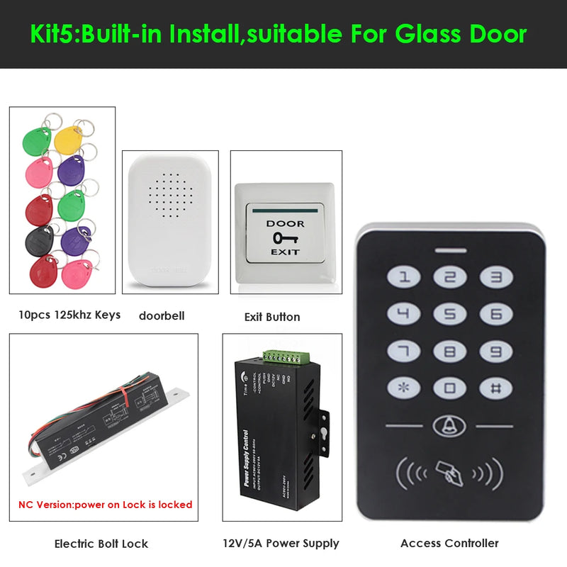 RFID keyboard keys Smart Door Access Control System With 180KG door lock electronic Power Supply  Door Access Control System Kit