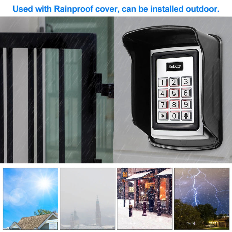 Sebury RFID Keyboard Metal Access Control Keypad Waterproof Cover Outdoor Door Opener Electronic Lock System 10pcs EM4100 Keyfob