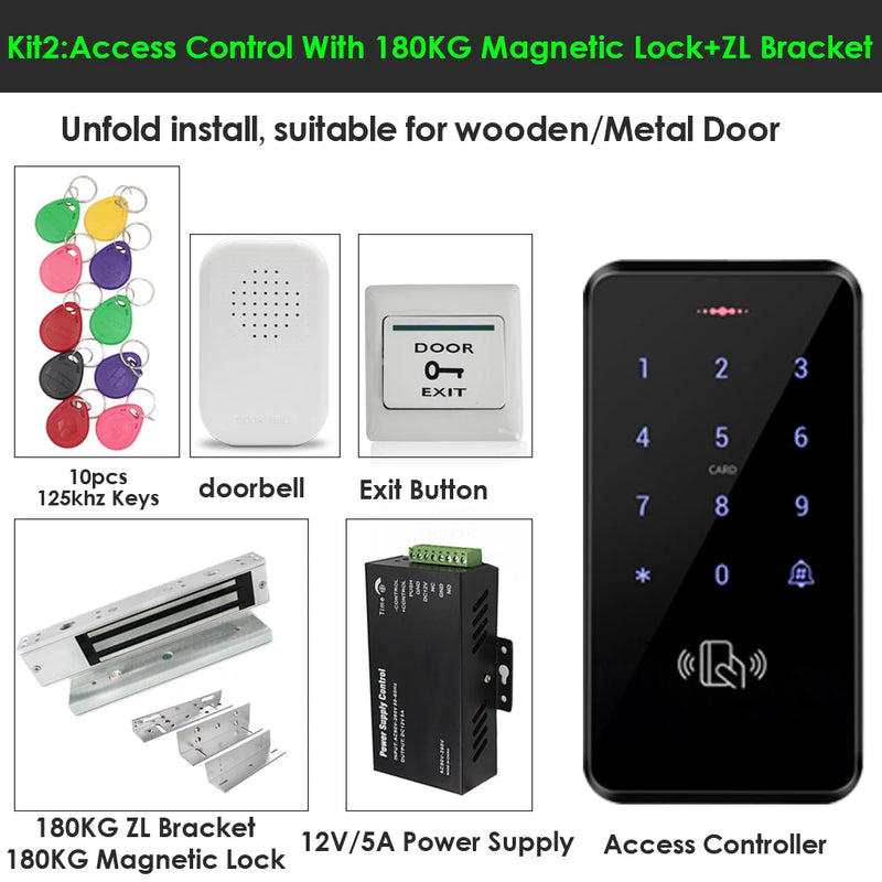 Waterproof 125KHZ Door Access Control System Kit RFID Touch Keypad Electric Magnetic Lock WG 26/34 3000 user with Access Power