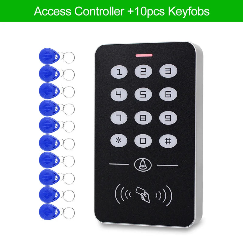 OBO Standalone Access Control Keypad RFID Keyboard System Waterproof Outdoor Cover 125KHz Controller Card Reader 10pcs Keyfobs