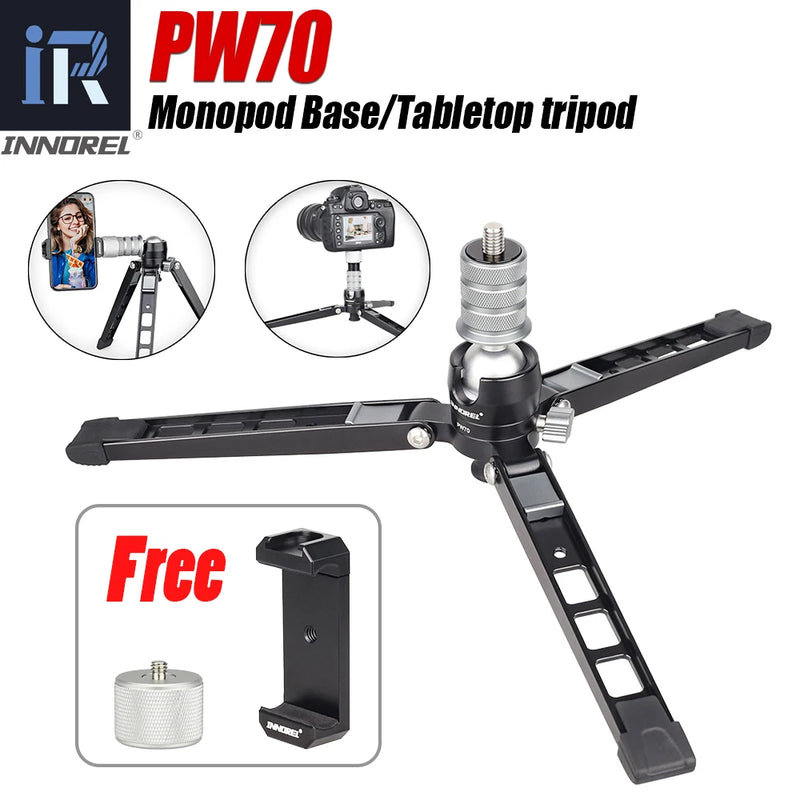 PW70 Tripod Aluminum Mini Multi-Function Photography Bracket For DSLR Camera Smartphones Monopod Stand Base Desktop Tripode