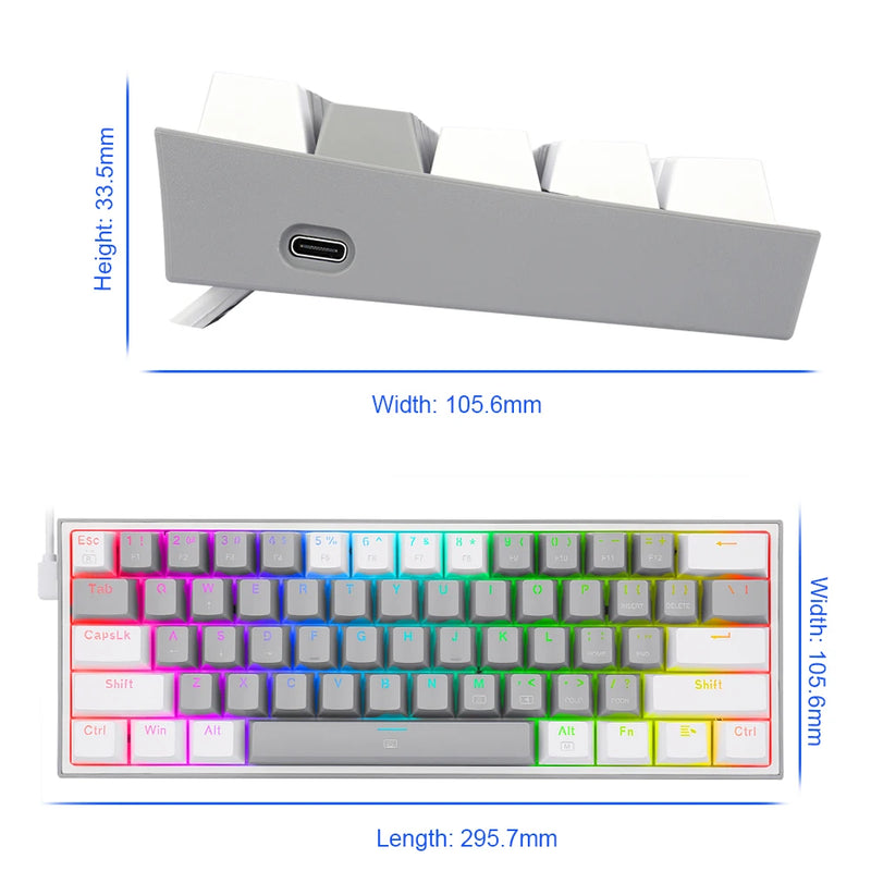 2025 K617 RGB USB Mini Mechanical Gaming Keyboard Red Switch 61 Keys Wired detachable cable,portable for travel