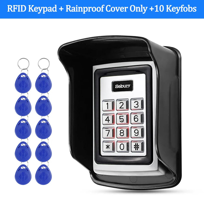 Sebury RFID Keyboard Metal Access Control Keypad Waterproof Cover Outdoor Door Opener Electronic Lock System 10pcs EM4100 Keyfob