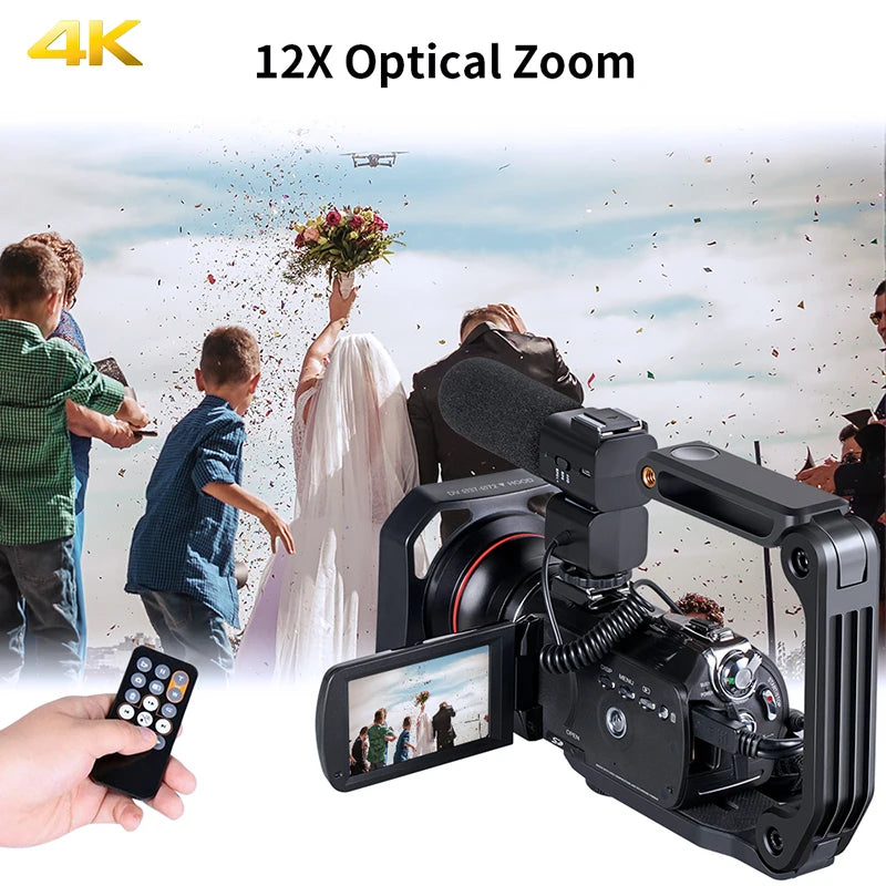 Video Camera 4K Professional for YouTube Live Streaming, Ordro AC5 12X Optical Zoom Full HD Blogger Camcorder Vlog Cameras