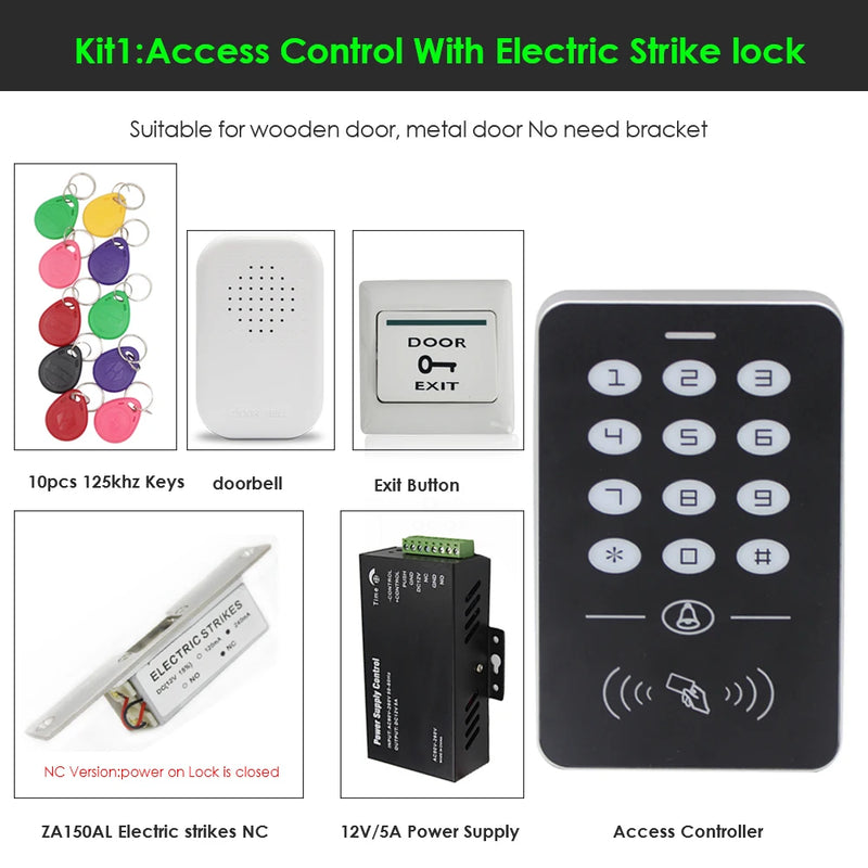 RFID keyboard keys Smart Door Access Control System With 180KG door lock electronic Power Supply  Door Access Control System Kit