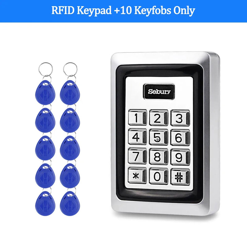 Sebury RFID Keyboard Metal Access Control Keypad Waterproof Cover Outdoor Door Opener Electronic Lock System 10pcs EM4100 Keyfob