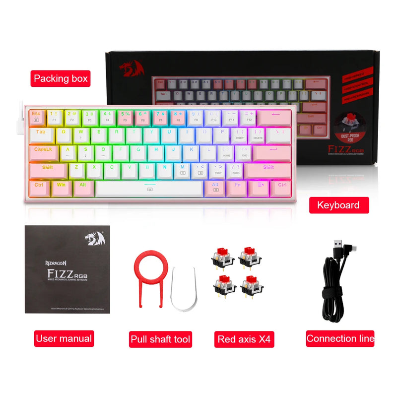 2025 K617 RGB USB Mini Mechanical Gaming Keyboard Red Switch 61 Keys Wired detachable cable,portable for travel