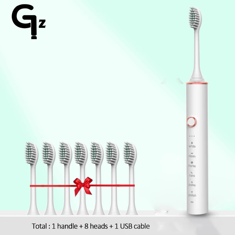 New N100 Sonic Electric Toothbrush Adult Timer Brush 6 Mode USB Charger Rechargeable Tooth Brushes Replacement Heads Set