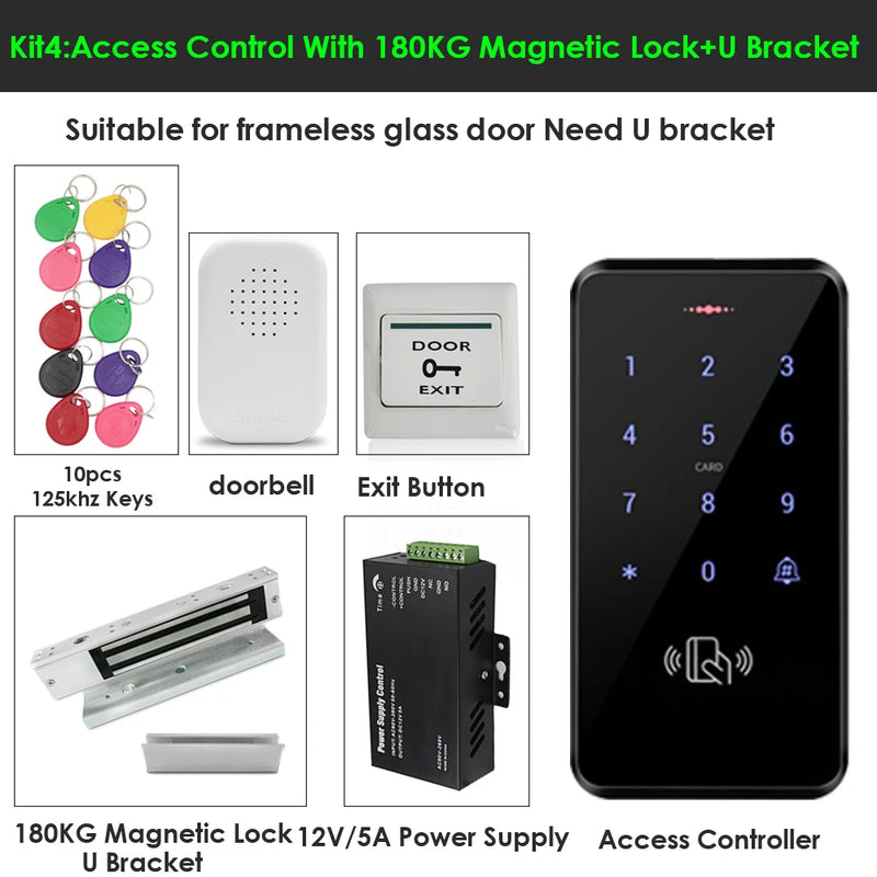 Waterproof 125KHZ Door Access Control System Kit RFID Touch Keypad Electric Magnetic Lock WG 26/34 3000 user with Access Power