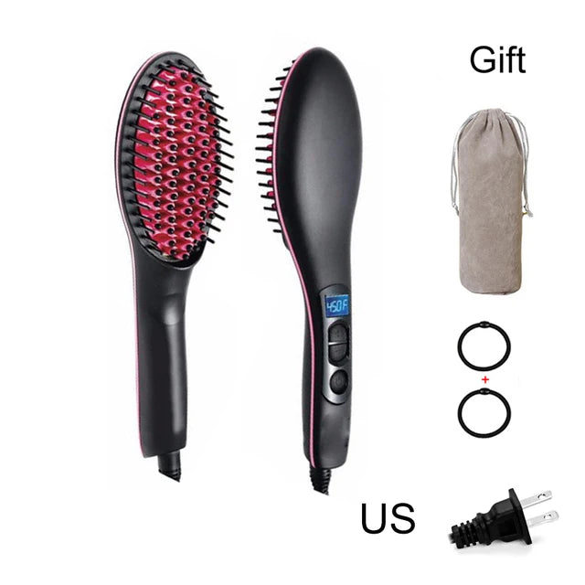 Portable Size Handheld lCD Display Ceramic Electric Hair Brush Fast Straightening irons Comb Degital Control