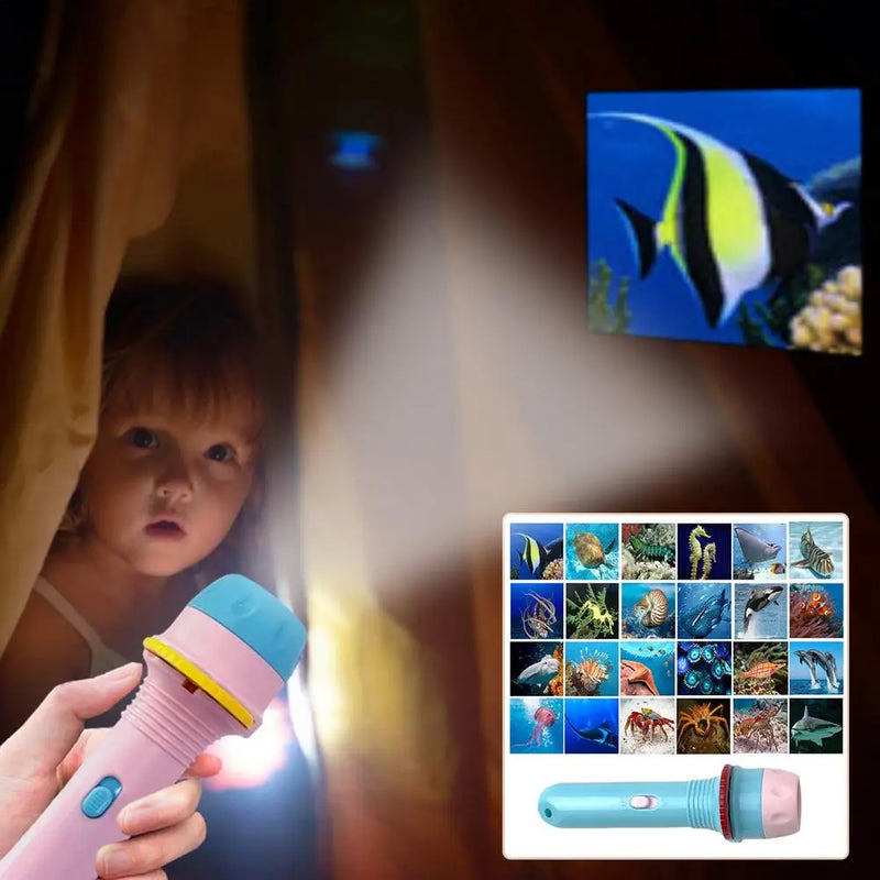 Kids Slide Projector Animal Fruit Cartoon Projection Flashlight Toy Educational Homeschool Early Education Projector