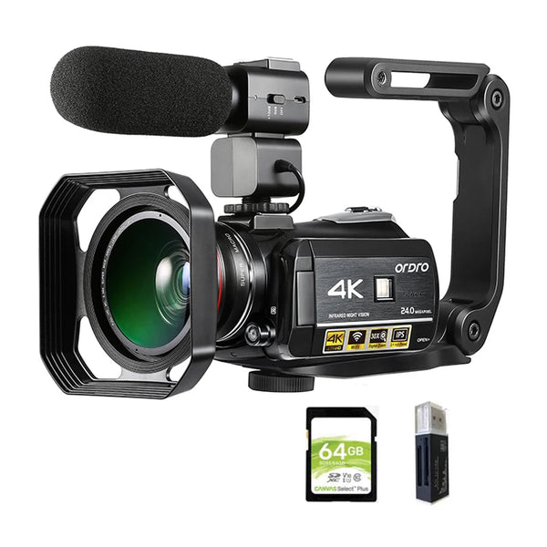 Video Camera 4K Digital Camcorder Professional, Ordro AC3 YouTube Blogger Vlog Cameras Filmadora with Microphone 64GB SD Card