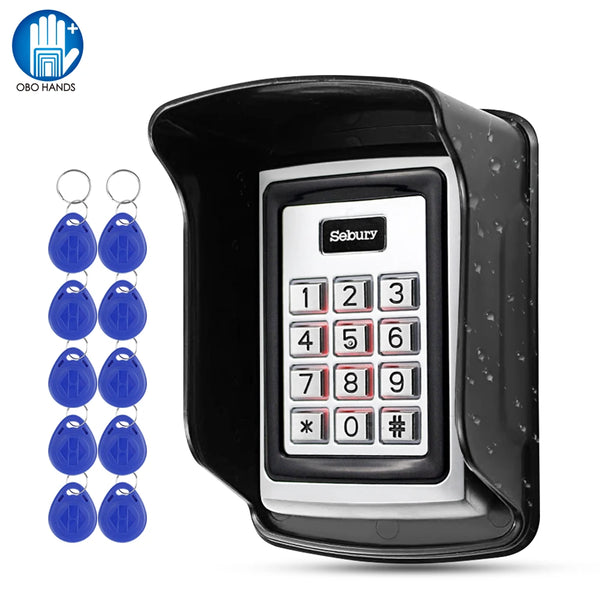 Sebury RFID Keyboard Metal Access Control Keypad Waterproof Cover Outdoor Door Opener Electronic Lock System 10pcs EM4100 Keyfob