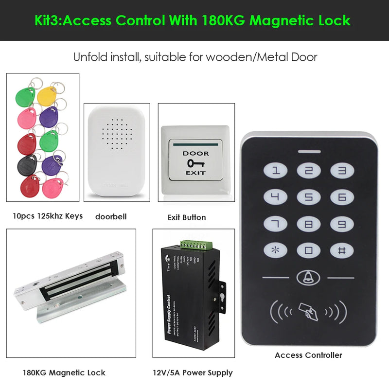 RFID keyboard keys Smart Door Access Control System With 180KG door lock electronic Power Supply  Door Access Control System Kit