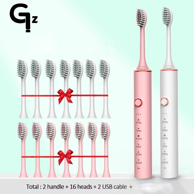 New N100 Sonic Electric Toothbrush Adult Timer Brush 6 Mode USB Charger Rechargeable Tooth Brushes Replacement Heads Set