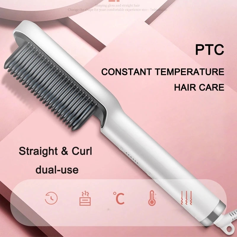 Professional Electric Hair Straightener Brush Heated Comb Straightening Combs Men Beard Hair Straight & Curly Styling Tools