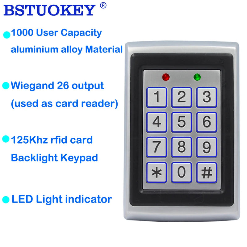 125Khz RFID Metal Access Control Keypad Waterproof Rainproof Cover Door Opener Electronic Lock System Lock Keypad WG26 Output