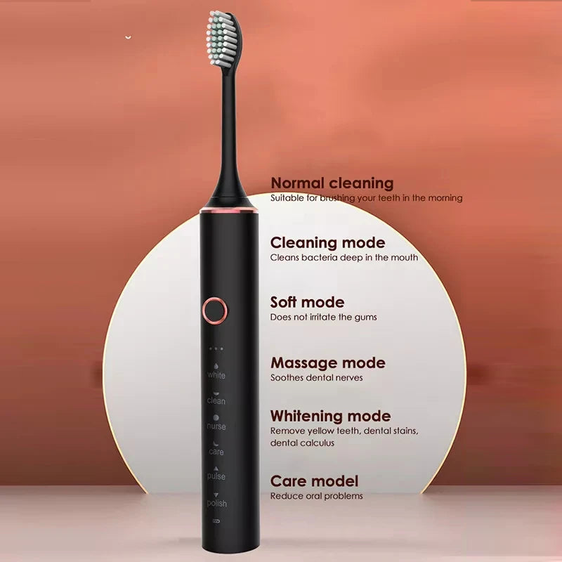 New N100 Sonic Electric Toothbrush Adult Timer Brush 6 Mode USB Charger Rechargeable Tooth Brushes Replacement Heads Set