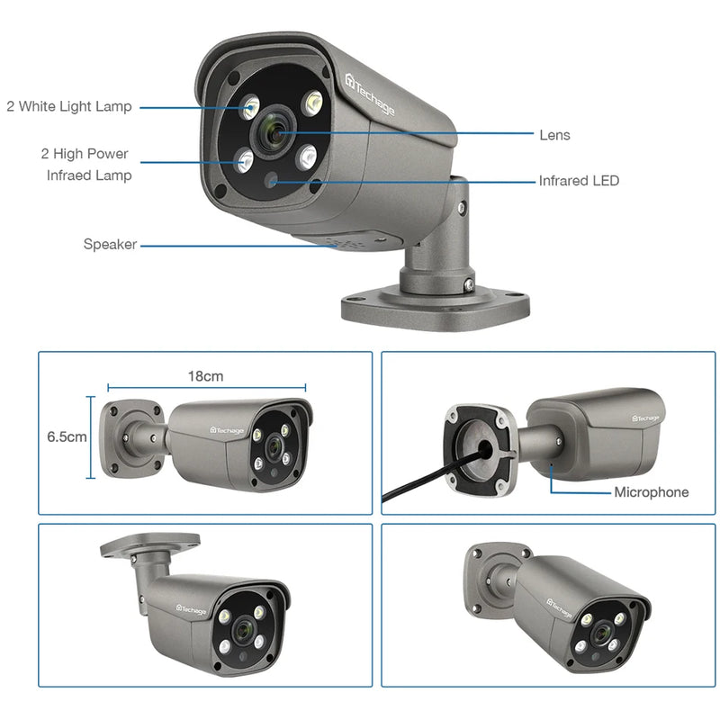 Techage 4MP 5MP 4K Security Metal POE IP Camera H.265 Outdoor Two Way Audio Video Surveillance AI IP Camera for NVR System