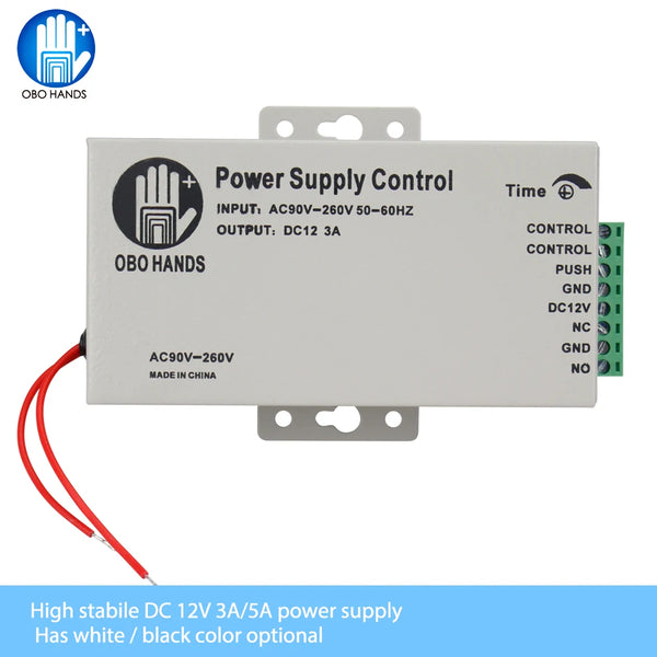 OBO HANDS 12VDC Access Control Power Supply Switch 3A/5A Time Delay Adjustable AC90V-260V Input NO/NC Output for 2 Electric Lock