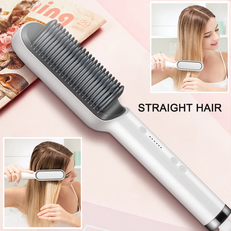 Professional Electric Hair Straightener Brush Heated Comb Straightening Combs Men Beard Hair Straight & Curly Styling Tools