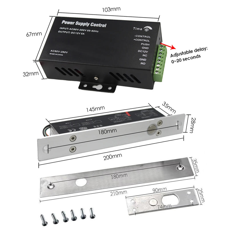 RFID keyboard keys Smart Door Access Control System With 180KG door lock electronic Power Supply  Door Access Control System Kit