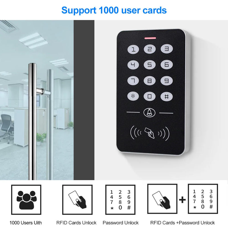 OBO Standalone Access Control Keypad RFID Keyboard System Waterproof Outdoor Cover 125KHz Controller Card Reader 10pcs Keyfobs