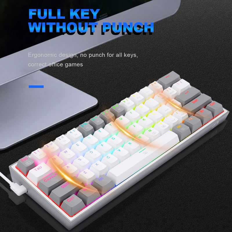 2025 K617 RGB USB Mini Mechanical Gaming Keyboard Red Switch 61 Keys Wired detachable cable,portable for travel