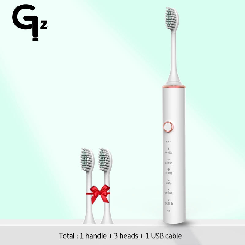 New N100 Sonic Electric Toothbrush Adult Timer Brush 6 Mode USB Charger Rechargeable Tooth Brushes Replacement Heads Set