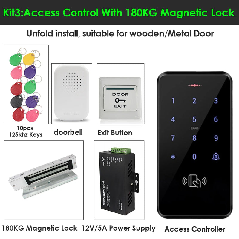 Waterproof 125KHZ Door Access Control System Kit RFID Touch Keypad Electric Magnetic Lock WG 26/34 3000 user with Access Power