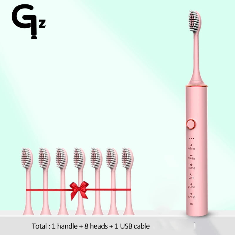 New N100 Sonic Electric Toothbrush Adult Timer Brush 6 Mode USB Charger Rechargeable Tooth Brushes Replacement Heads Set