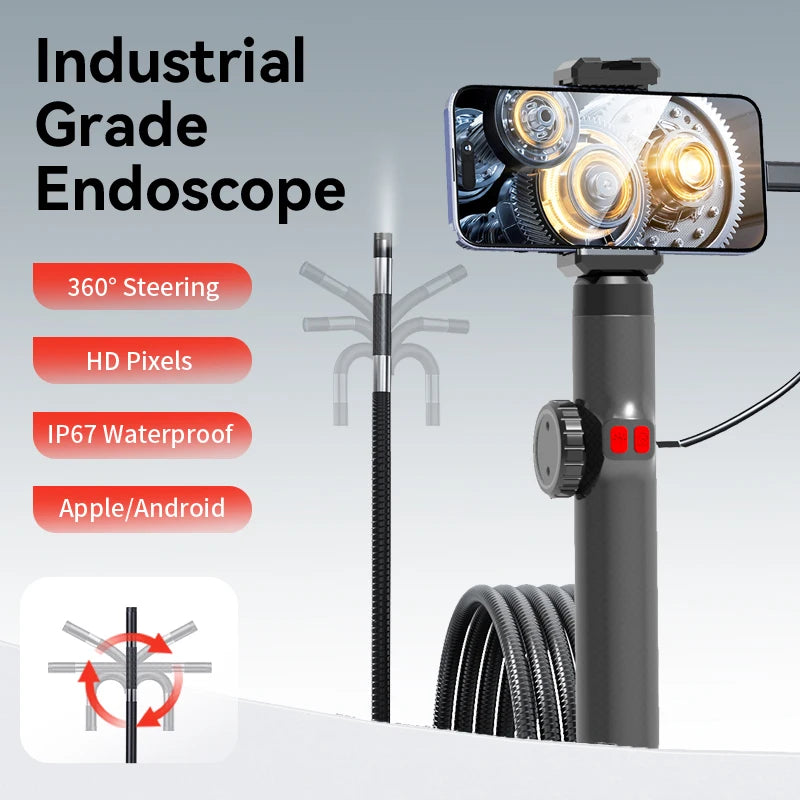 Two-Way 360 Degree Industrial Piping Endoscope Camera for Smartphone Type-C Android IOS Inspection Camera Endoscopic 6.2mm/7.9mm