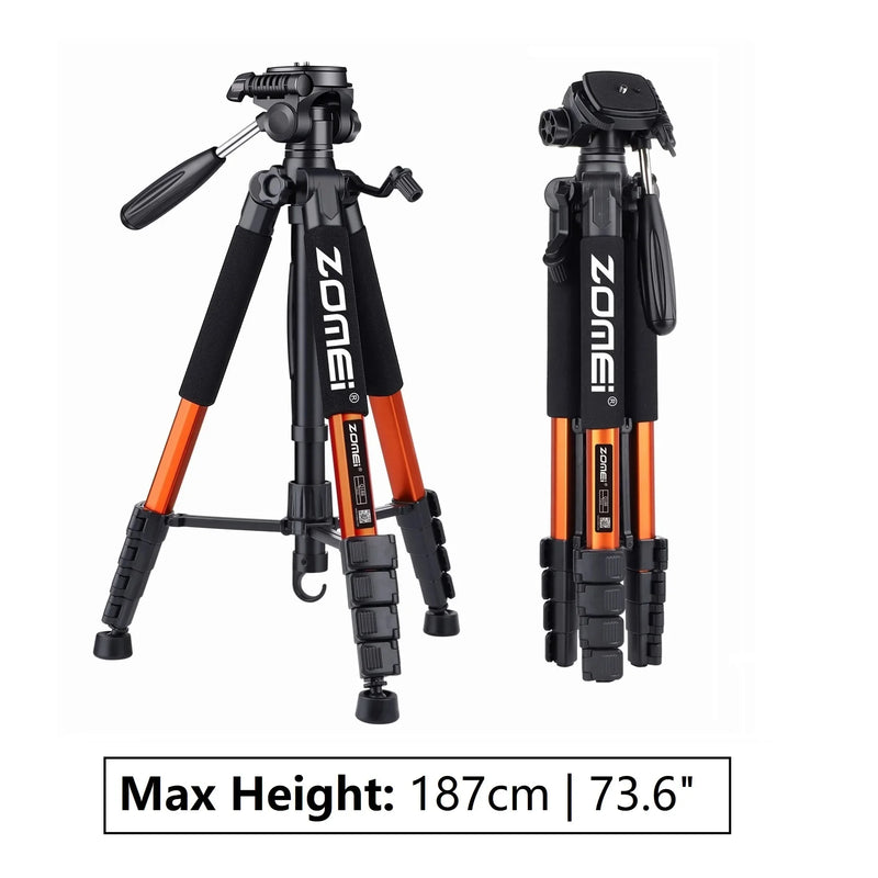 187cm/73.6in Aluminum Zomei Tripod for Mobile Nikon Canon DSLR, 360°Rotatable Professional Camera Tripod for Spotlight & Video