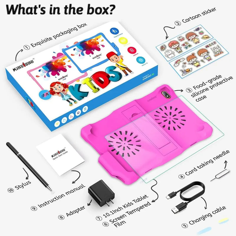 Kinstone Kids Android12 Tablet 10.1 Inch 6000mAh 3GB+32GB Education PC Safety Eye Protection Screen Tablets Parental Lock Tablet