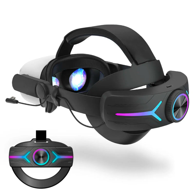 RGB Head Strap Adjustable Head Strap Battery 8000mAh Comfort Enhanced Support and Balance Extend 8h Playtime for Oculus Quest 2