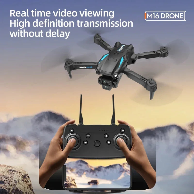 2024 M16 RC Drone 4K Professinal with Wide Angle Triple HD Camera Foldable RC Helicopter WIFI FPV Height Hold Quadcopter Gifts