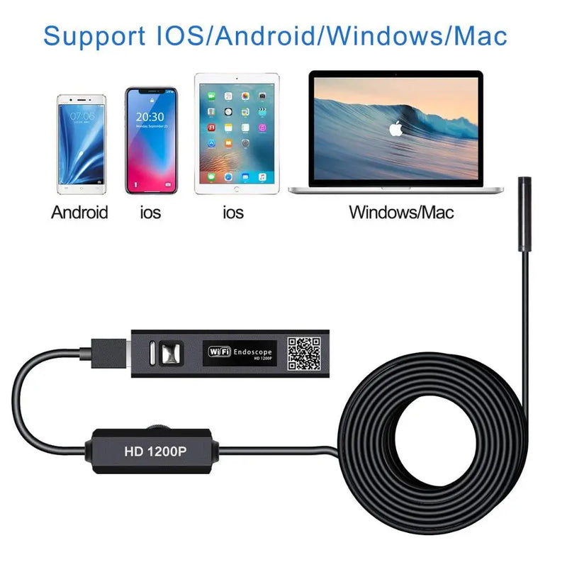 Wireless Endoscope  1200P Scope Snake Camera with 8 LED Lights 8mm Lens Video HD Inspection Camera for Android & iOS Phone PC