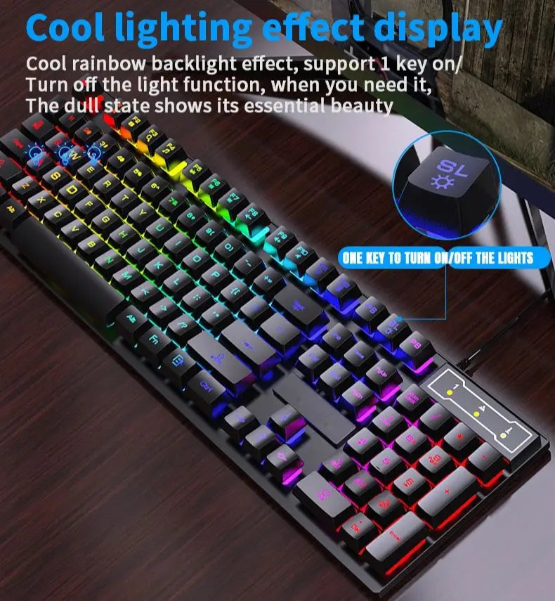 Wired Backlit Keyboard gaming Mechanic Kit waterproof Luminous 104 key keyboard And Mouse Set for Gamer PC Laptop Home Office