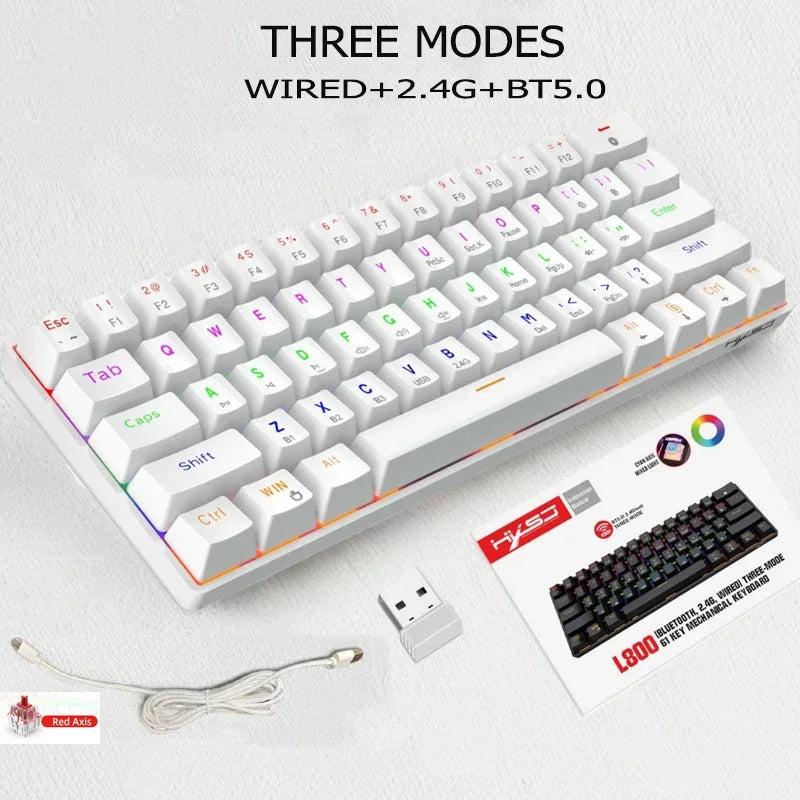 Bluetooth/USB Mechanical wireless keyboard 60% ergonomic 61-Key Gamer keyboards Gaming Computer key board white Backlit claviers