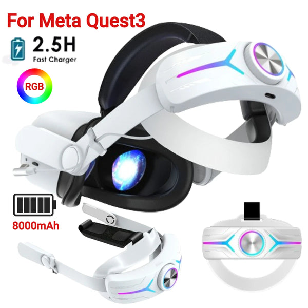 For Meta Quest 2 VR Headset Strap with RGB LED Backlight Alternative Head Strap 8000mAh Rechargeable Battery VR Accessories