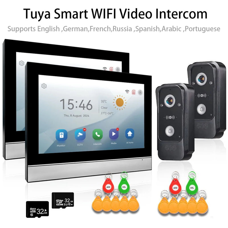 Touch Monitor Video Intercom Smart WiFi 7 Inch with CCTV Alarm 1080P Video Door Phone Doorbell Camera Access Control Card