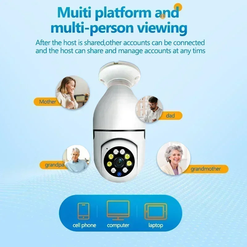 8MP E27 Bulb Wifi Surveillance Camera Full Color Video Night Vision HD Automatic Human Tracking Security IP Camera Wireless CCTV