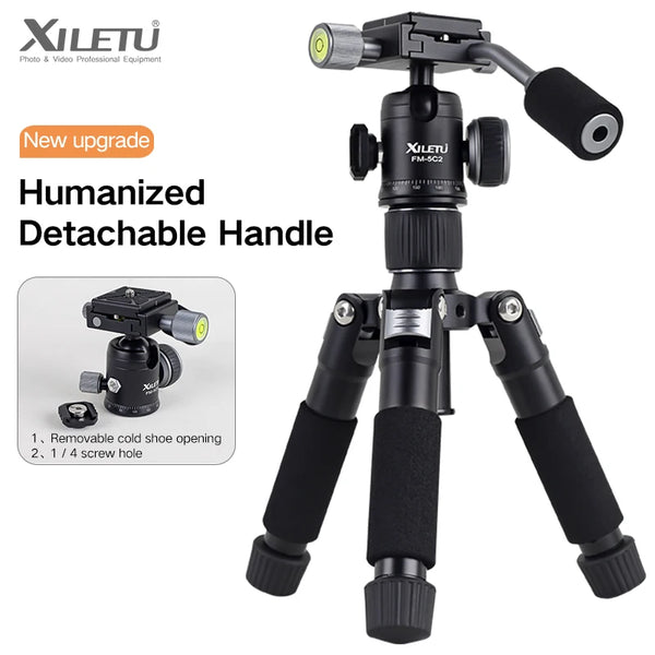 XILETU FM5C2 Portable Metal Mini Tripod Lightweight Travel Stand with 360 Degree Head Grip for DSLR Cameras Mobile Phones