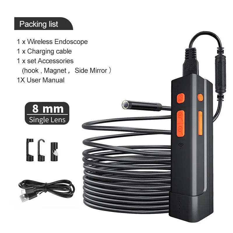 8mm Single & Dual Lens WiFi Endoscope Borescope Inspection Snake Camera IP67 3X Zoom For Android and iOS Smartphones iPhone