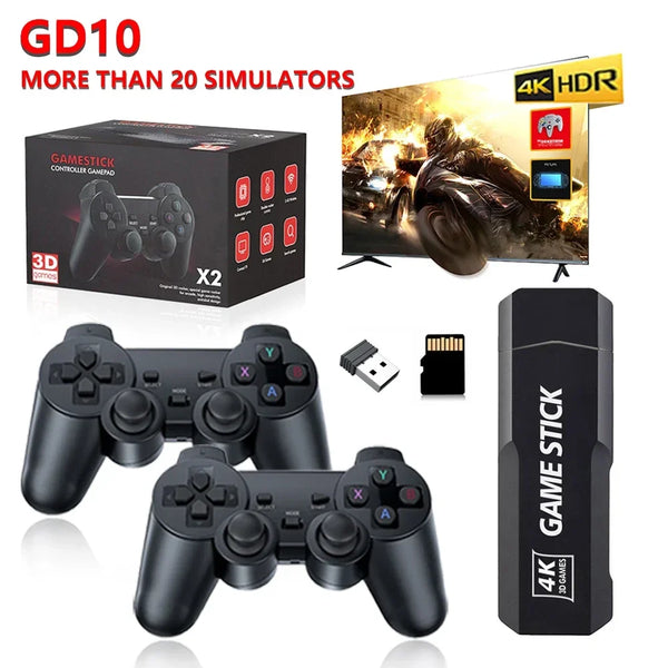 GD10 Video Game Stick 4K Console 2.4G Double Wireless Controller Retro Games Player for PS1/PSP Boy Christmas Gift