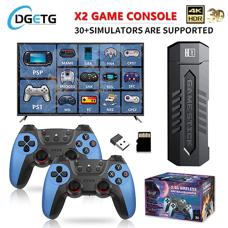 X2PLUS 256G 60000+ Game Stick 4K HD Video Game Console Wireless Controller 2.4G Double ireless Controller Game Stick For N64/PSP